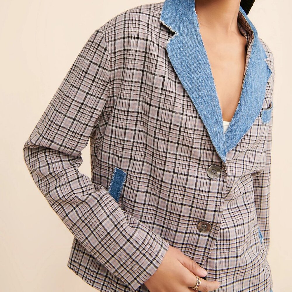 Free People Riley Vintage Denim Trim Blazer